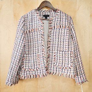 Halogen long sleeve jacket in ivory multi classic pop tweed NWT